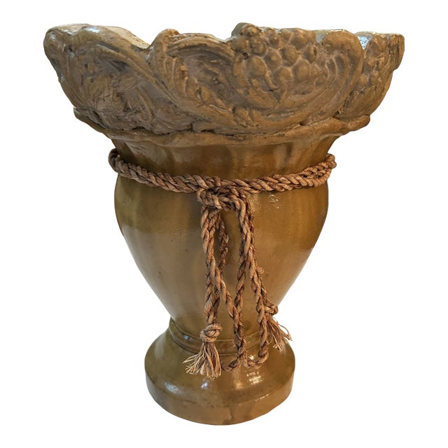 Vintage Carved Vase With Weathered Finish For Sale