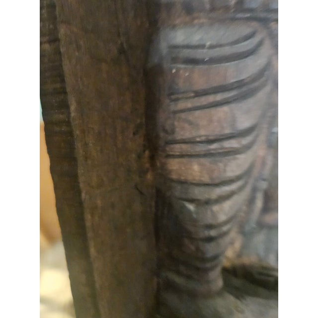 Burnt Umber 1960s Monumental Hand-Carved Ganesha Temple Panel in High Relief, Sculptural Wall Statement For Sale - Image 8 of 15