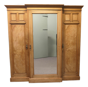 Large Ash Arts & Crafts Triple Break Front Wardrobe Compactum, 1880