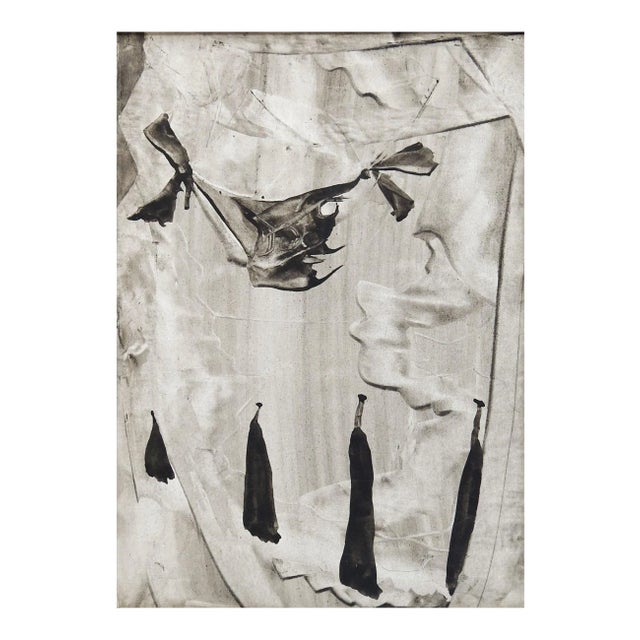 Mid Century Abstract Black and Gray Monoprint For Sale