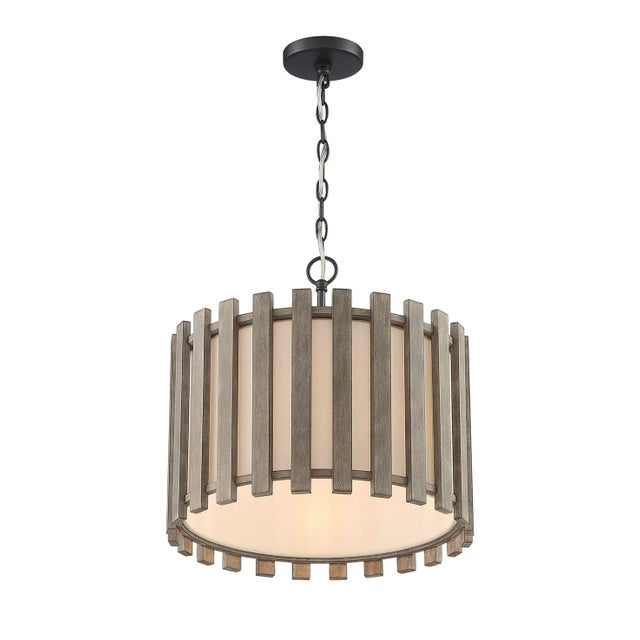 Contemporary Inland Single-Light Transitional Slatted Wood Drum Pendant For Sale - Image 3 of 8