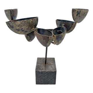60s Artisan Made Mid Century Brutalist 8 Abstract Petals / 5 Candle Holder Danish Modern Candelabra For Sale