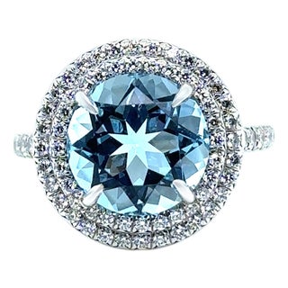 Tiffany & Co. Platinum Soleste Aquamarine & Diamond Ring 3.95ct 7.17g, Size 5 For Sale