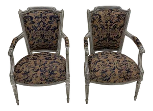 Painted French Armchairs With Fortuny Upholstery