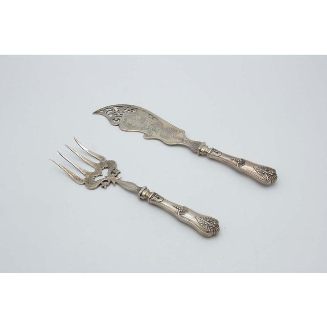 Fish Knife and Fork with Engravings and Cutouts For Sale - Image 5 of 5