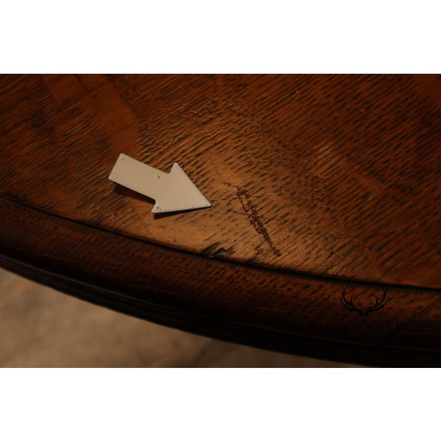 Antique 57" Round Oak Pedestal Dining Table With Carved Claw Feet For Sale - Image 13 of 18