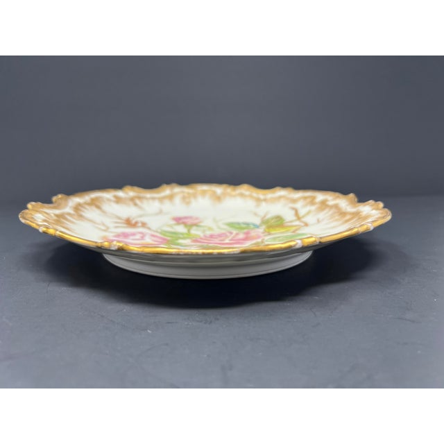Ceramic Antique French Limoges Hand Painted Rose Cabinet Plate, Gilt Scalloped Edge, c.1900 For Sale - Image 7 of 8