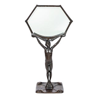 Peter Winter-Heidingsfeld, Large Art Nouveau Standing Mirror with a Naked Youth, Bronze, Around 1900 For Sale