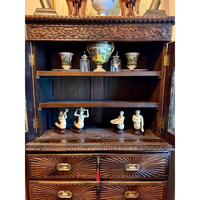 Mid 19th Century 19th Century, Anglo Indian Heavily Carved Rosewood Campaign Secretary Bookcase For Sale - Image 5 of 11