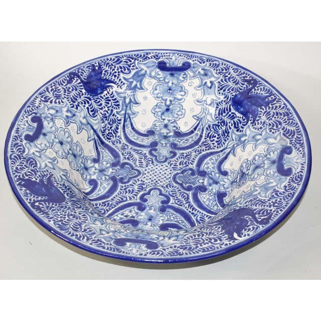 Large Blue and White Mexican Talavera Glazed Ceramic Bowl ...