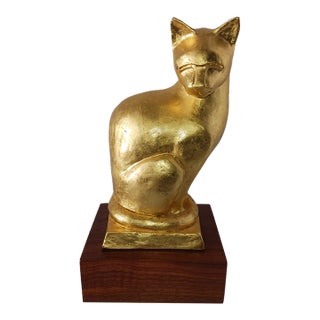 Paul Rigby Stratford Nj Artist C. 2002 Golden Cat - Ceramic With Gold Leaf For Sale