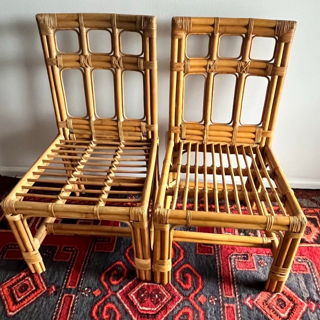 Boho Chic Brown Jordan Rattan & Bamboo Chairs 1980 - A Pair For Sale - Image 3 of 11