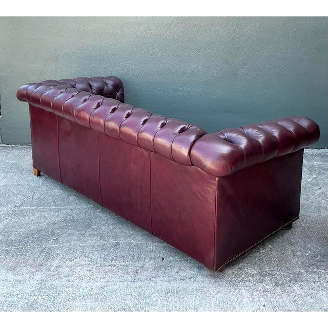 Maroon Vintage Tufted Leather Chesterfield Sofa For Sale - Image 8 of 12