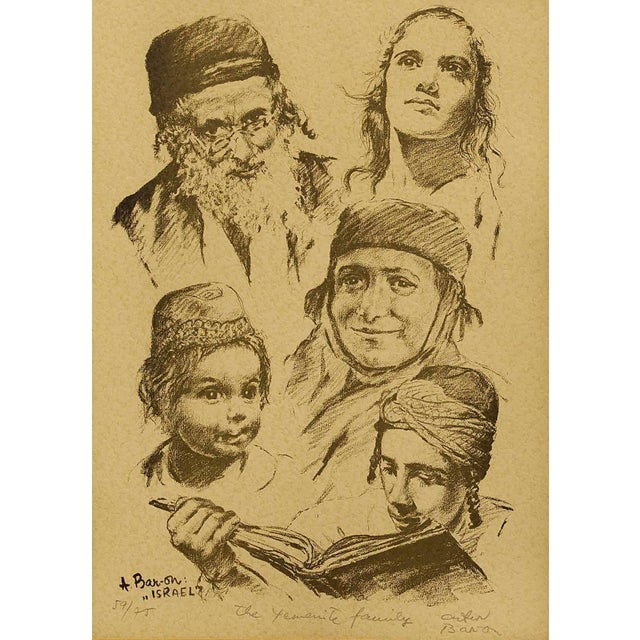 Vintage Lithograph, Ed. 59 of 75, Signed. In this print the artist renders portraits of family members in a sketch like,...
