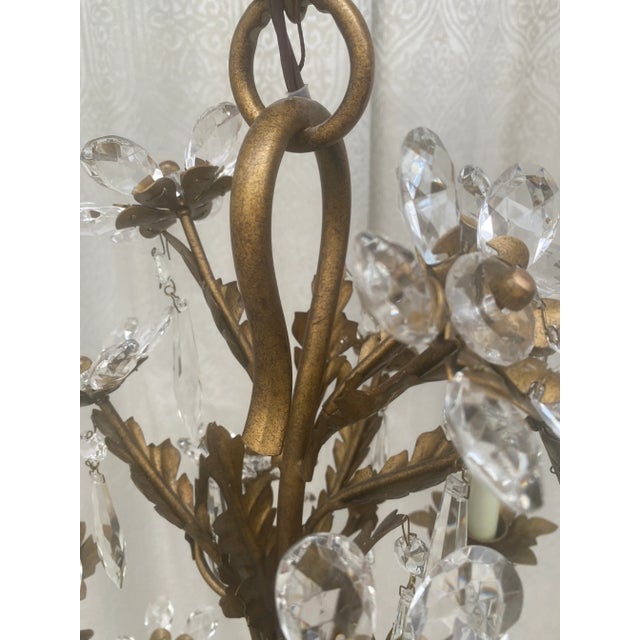 Gold Vintage Circa 1920 French Crystal Flowers Chandelier For Sale - Image 8 of 13