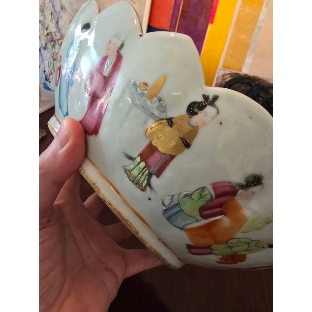 Antique Chinese Porcelain Large Rose Medallion Bowl For Sale - Image 9 of 12