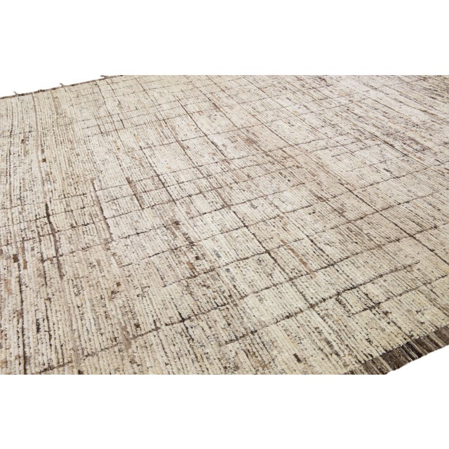 Modern Moroccan Style Handmade Geometric Brown Wool Rug For Sale In New York - Image 6 of 7