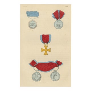 Plate XXXIX Hanover Waterloo Medal and Service Medals Wood Engraving, 1844 For Sale