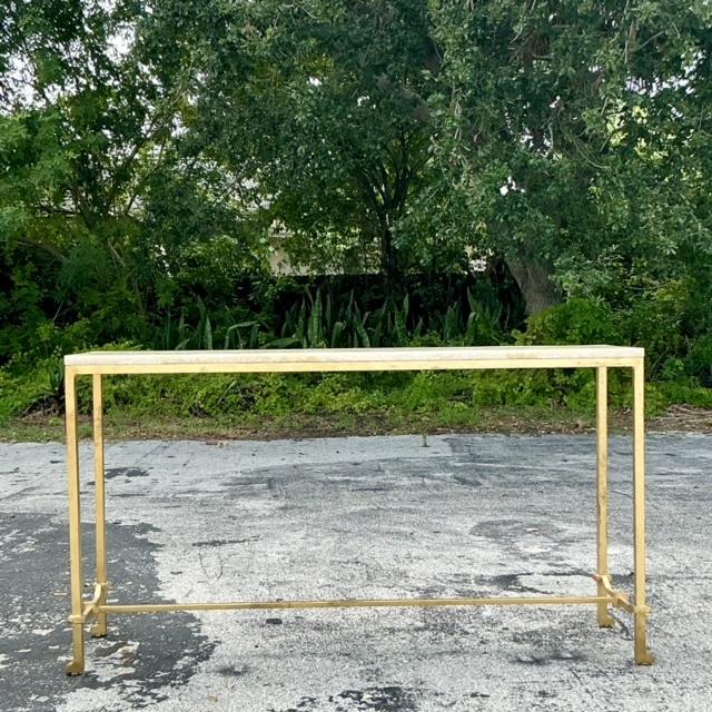Late 20th Century Vintage Boho Stone Top Console Table After Currey and Company For Sale - Image 5 of 9