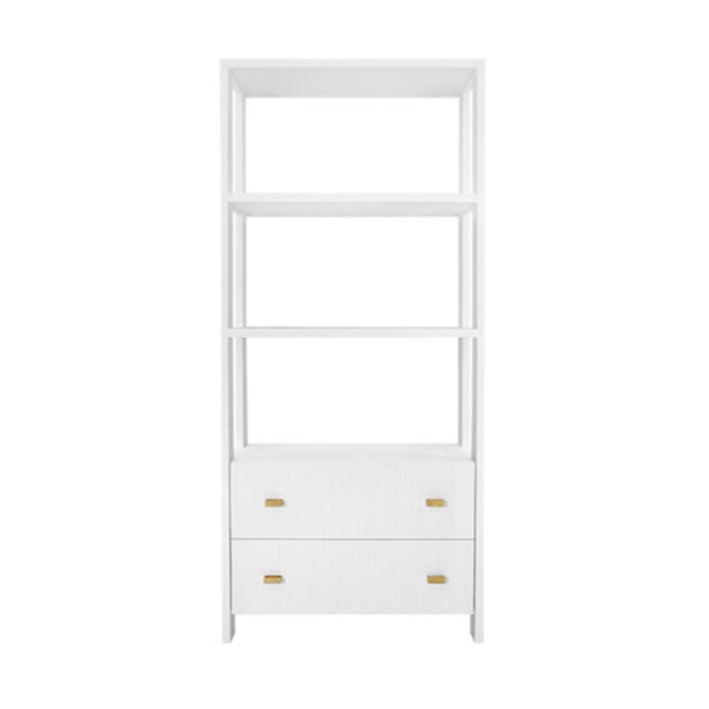 White Matthew Izzo Home Davie Matte White Lacquer Two Drawer/Three Shelf Etagere With Brass Hardware For Sale - Image 8 of 12