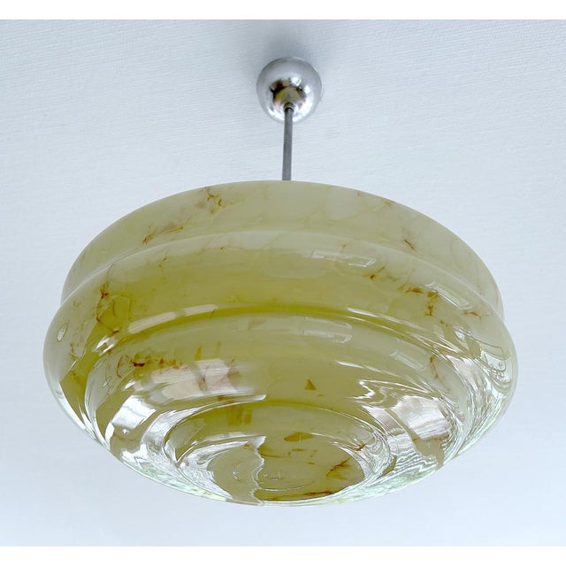 Metal Art Deco Pendant Light in Ivory Glass, 1930s For Sale - Image 7 of 18