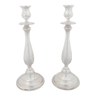 2023 Sterling Silver Hammered Candlesticks - A Pair For Sale