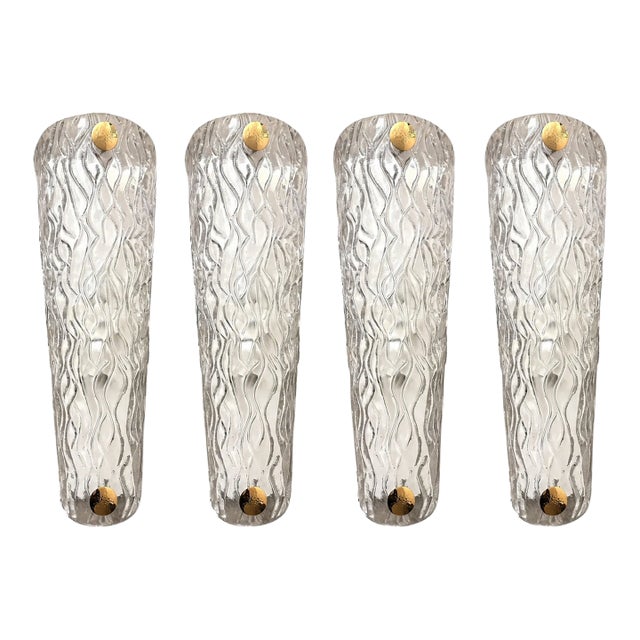 Monumental Clear Murano Glass Wall Sconces From Italy – Set of Four For Sale