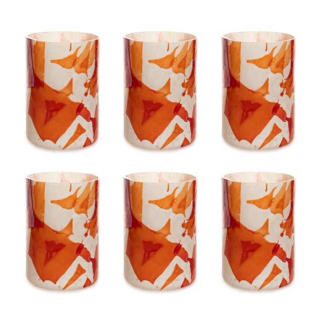 Glass Stories of Italy Nougat Tumblers - Red, Set of 6 For Sale - Image 7 of 7