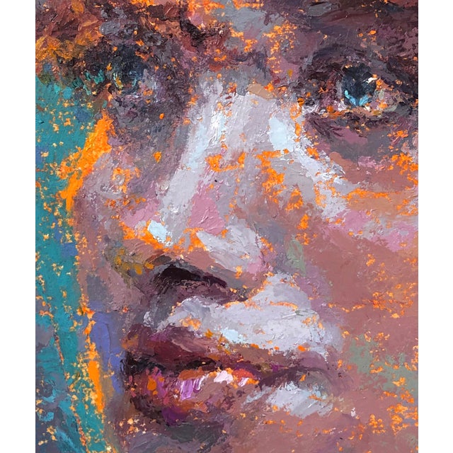 Left Unsaid by Lisa Fricker | Oil on Iron Oxide Monoprint Mounted on Panel Portrait of a woman For Sale - Image 4 of 5