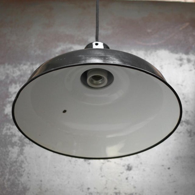 Vintage Industrial French Black Enamel Pendant Light For Sale - Image 4 of 5