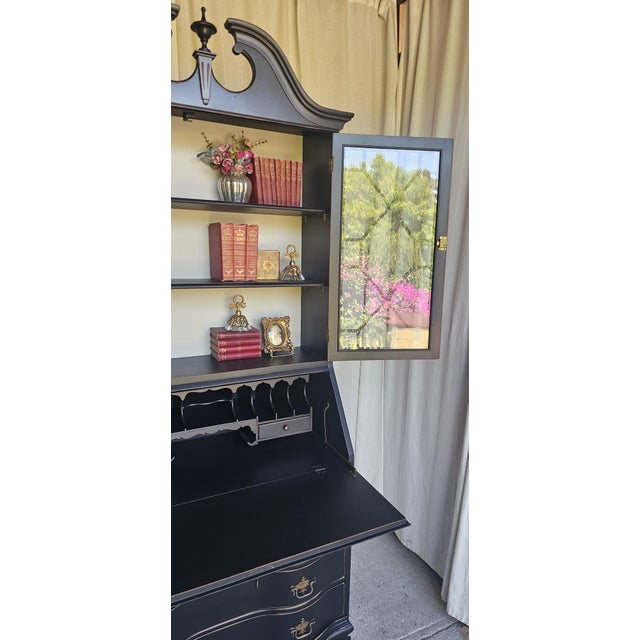 Black Chippendale Style Secretary Desk/ Secretary Hutch, Circa 1940's For Sale - Image 11 of 16