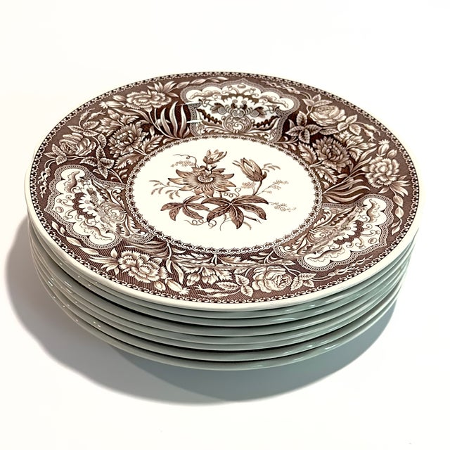 English Spode Archive Collection Umber Floral Luncheon Plates - Set of 8 For Sale - Image 3 of 11