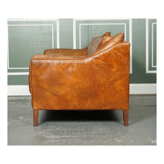 Large Vintage Tan Leather Sofa For Sale - Image 10 of 12