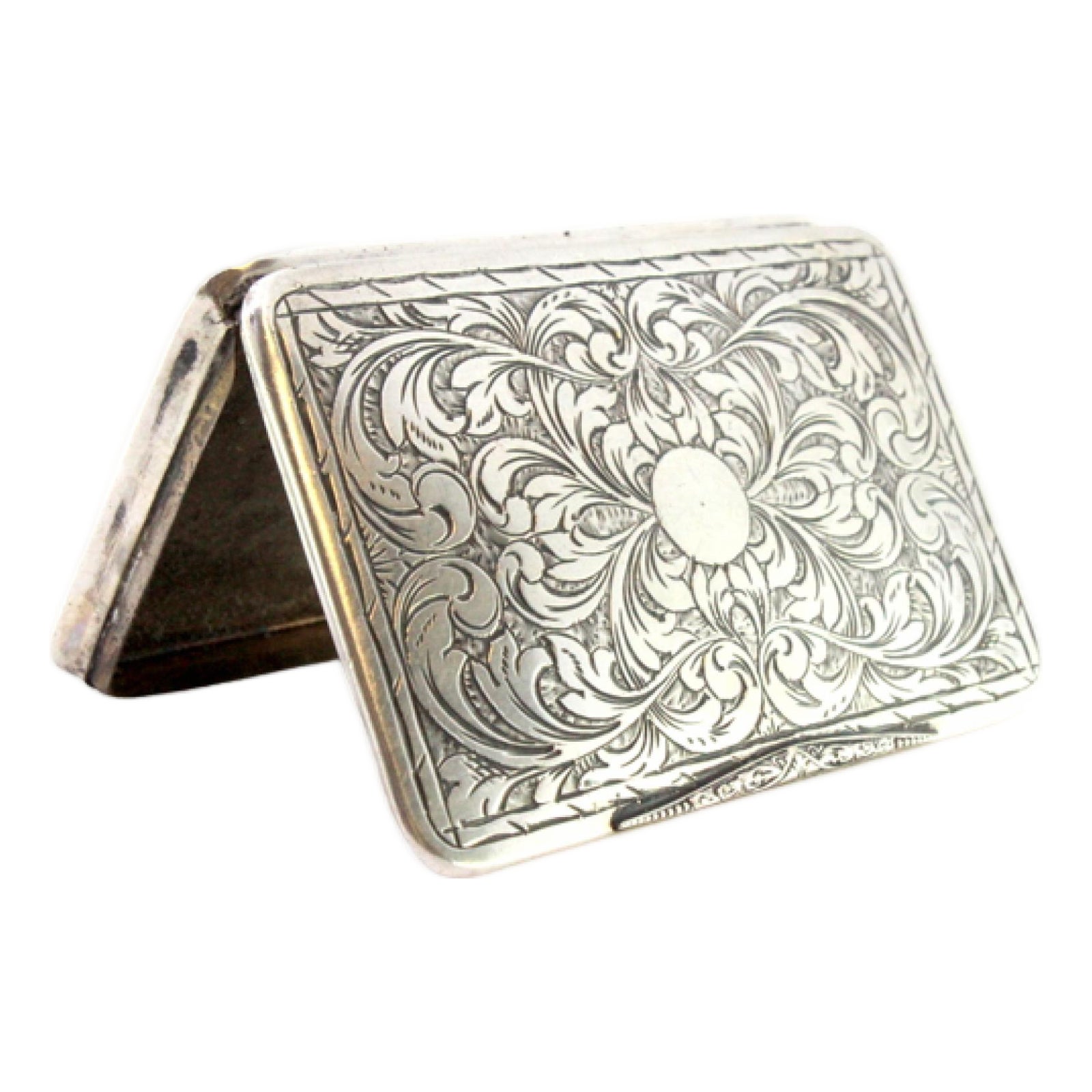 Silver Snuff Box with Raised Floral Motifs | Chairish