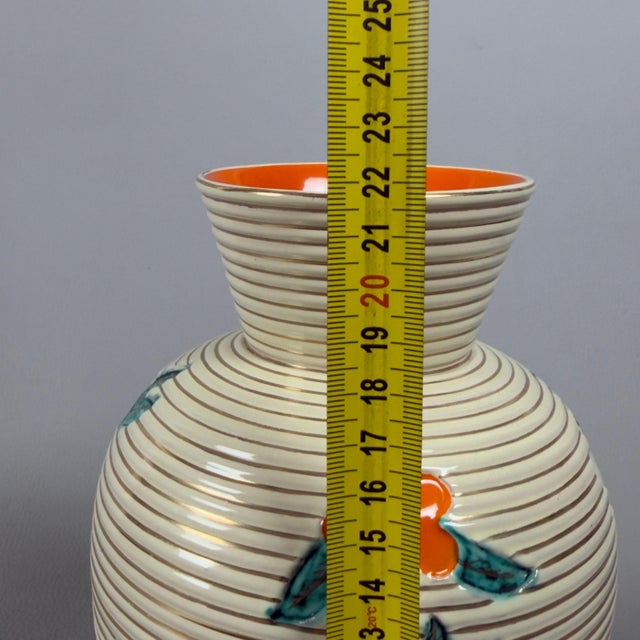 Vintage Beige and Orange Ceramic Vase with Relief Flowers from Umbertide Fornaci For Sale - Image 10 of 11