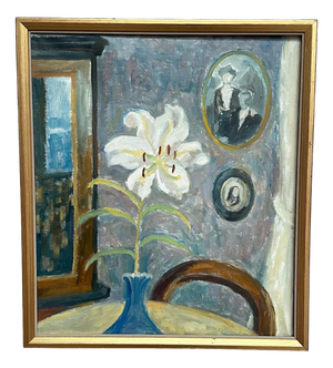 May Nicklasson, The White Lily, 1950s, Oil Painting on Panel, Framed
