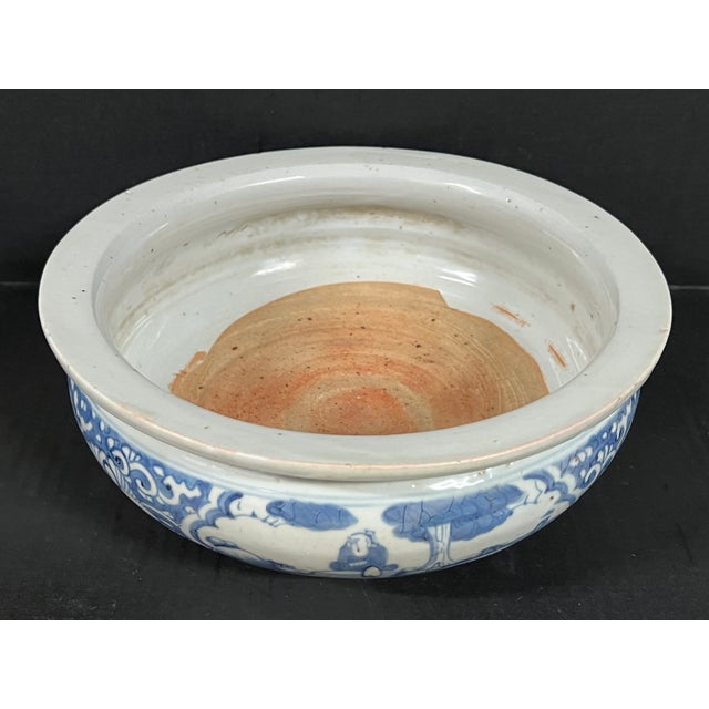 Chinese Art Late 20th Century Porcelain Blue and White Incense Burner Floral and <ountain Scenery Design For Sale - Image 11 of 15