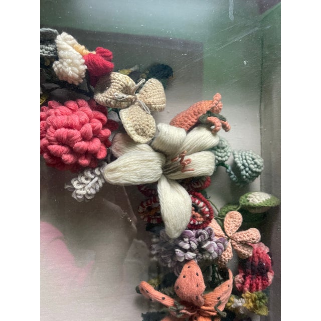 Late 19th Century Victorian Felt Art Memorial Wreath in Shadow Box For Sale - Image 6 of 12