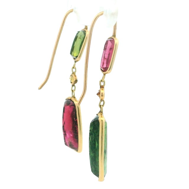 Contemporary Talia Jade Pink Green Tourmaline 14k Gold Drop Earrings, Pair For Sale - Image 3 of 9