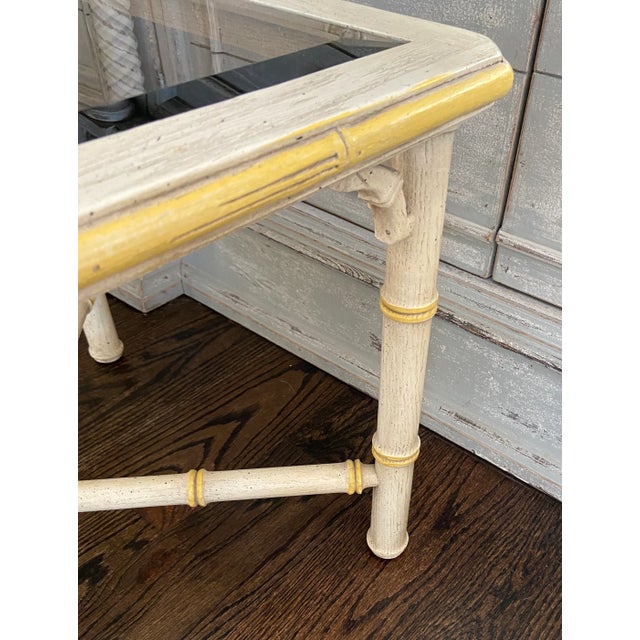 Ornamental & Decorative Materials Pair Vintage Faux Bamboo Glass Top Tables For Sale - Image 7 of 8