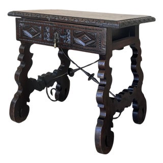 18th Spanish Console Table with Carved Drawers and Original Hardware For Sale