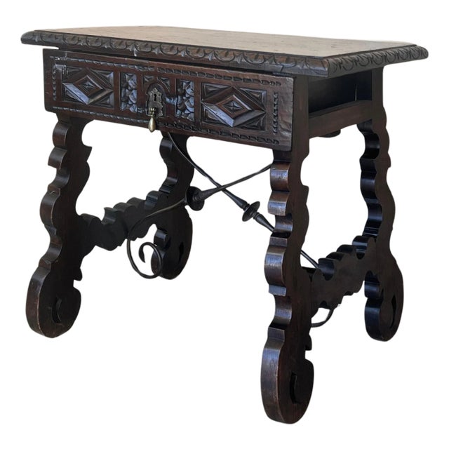 18th Spanish Console Table with Carved Drawers and Original Hardware For Sale