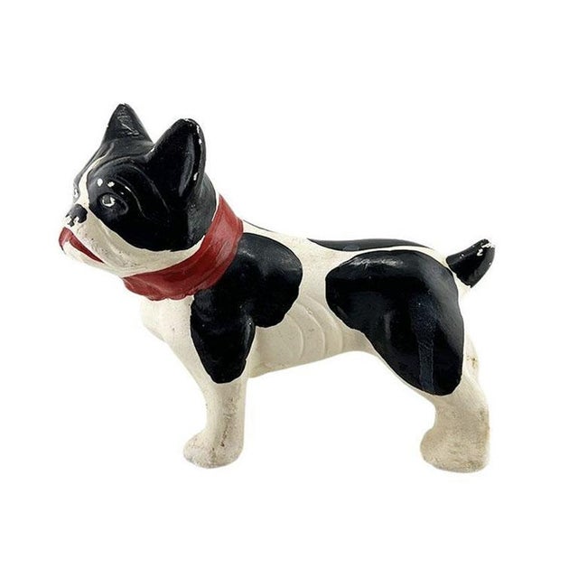 Ceramic Antique Hand-Painted Boston Terrier Ceramic Dog Statue With Red Collar For Sale - Image 7 of 9