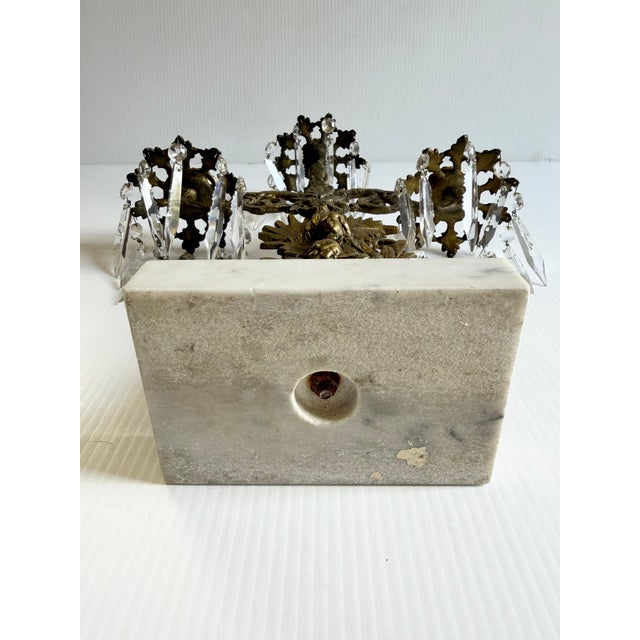 Antique Brass Victorian Couple 3 Arm Girandole Candlestick With Marble Base & Prisms For Sale - Image 17 of 17