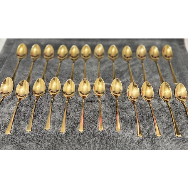 Vintage Mid-Century Dirilyte "Regal" Flatware Set - Solid Golden Bronze - Large 115-Piece Service Assortment With Original 2-Tier Wood Chest For Sale - Image 12 of 12