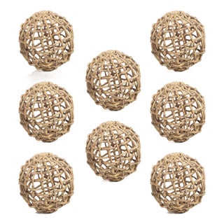 8-Piece Water Hyacinth Twisted Fill Decorative Ball Set, 6.75" For Sale