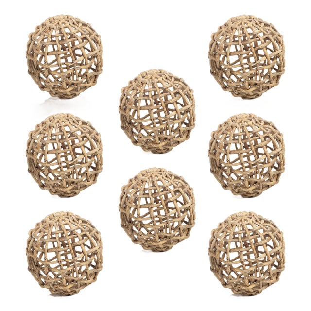 8-Piece Water Hyacinth Twisted Fill Decorative Ball Set, 6.75" For Sale