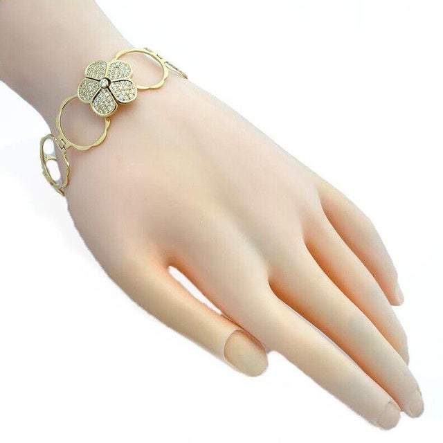 Diamond Convertible Ring Bracelet 18k Yellow Gold Pave Set Flower Top For Sale In Miami - Image 6 of 10