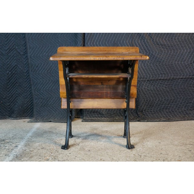 Antique Victorian 1880s "Fashion" Cast Iron & Maple School Desk Sidney Ohio For Sale - Image 13 of 18