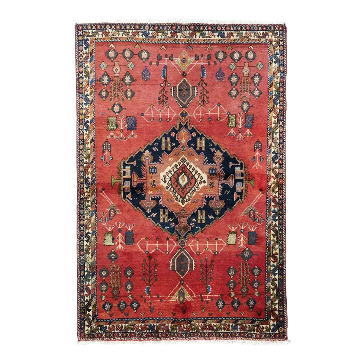 ラグ・カーペット khamse qashqai rug Antique Qashqai Rug in Red and Black with Medallions